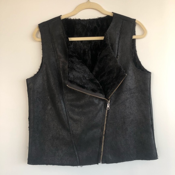 C&C California Black Reversible Fur Moto Vest - Picture 3 of 8